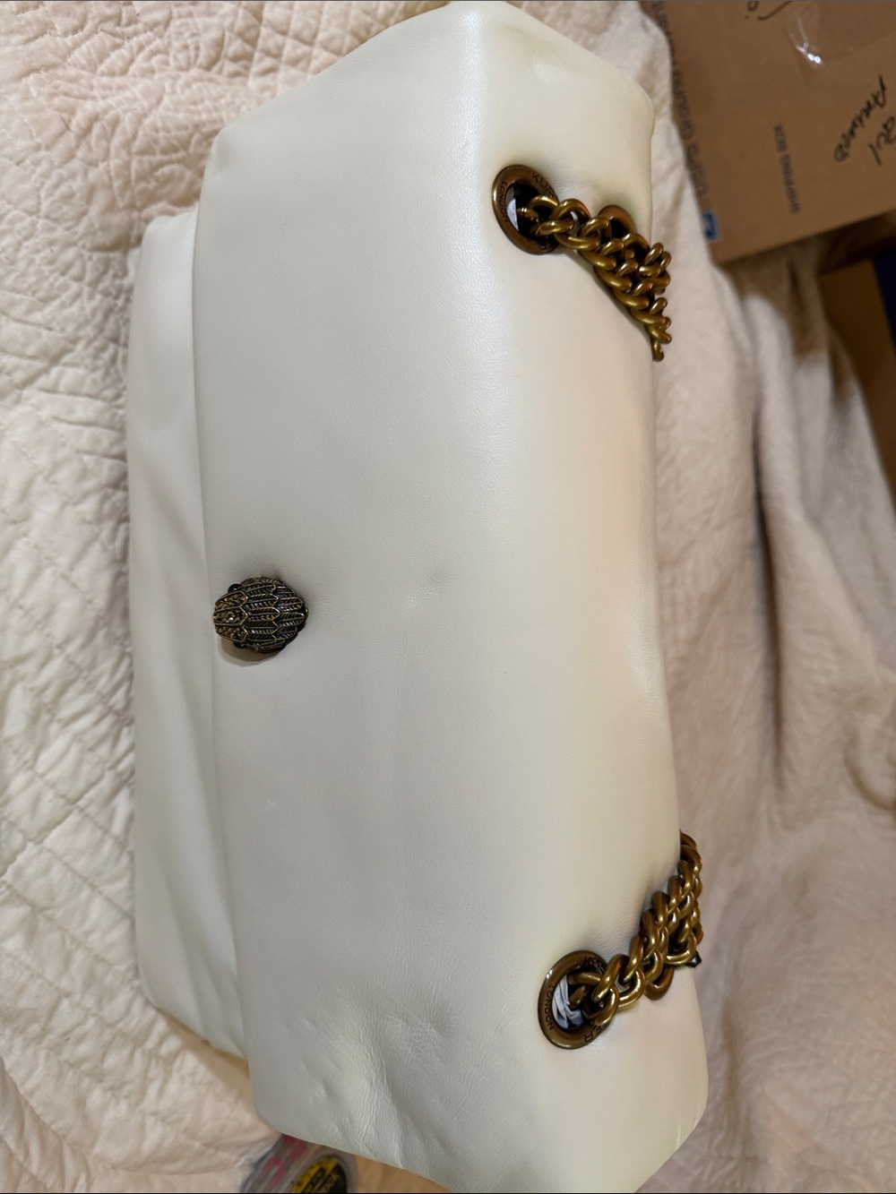 Kurt Geiger Cream Leather Shoulder Bag with Antique Gold Chain Detail NWT